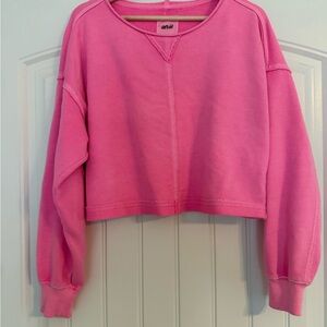 Aerie Beach Party Women Large Hot Pink  Cropped Crewneck Sweatshirt Athleisure